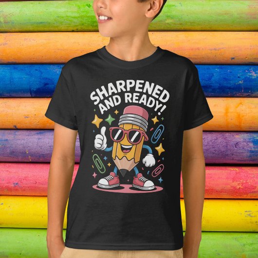 Cool Cartoon Potlood met Zonnebril Terug naar Scho T-shirt
