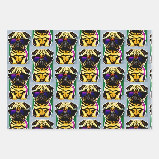 Cool Cartoon Pug Wrapping Paper (Voorkant 2)