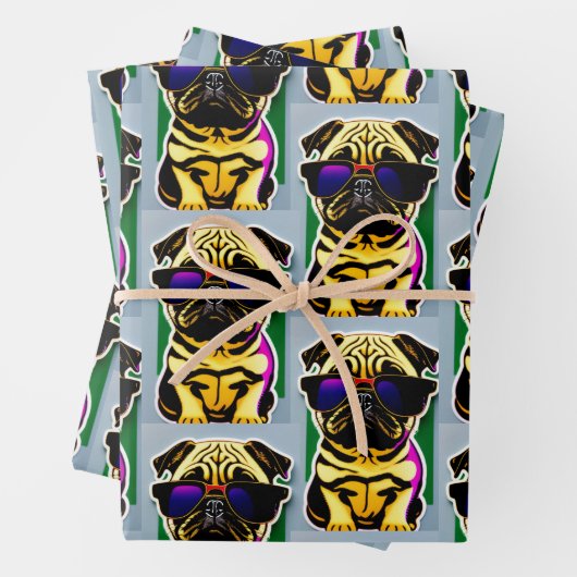 Cool Cartoon Pug Wrapping Paper (In situ)