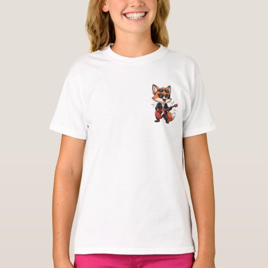 Cool Cartoon Rock Star Fox Playing Red Electric Gu T-shirt (Voorkant)