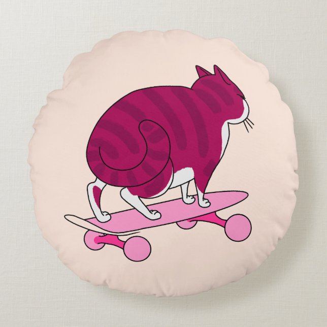Cool Cartoon stijl Cat met roze tekst Rond Kussen (Voorkant)