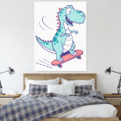 Cool Cartoon T-Rex op Skateboard Canvas Afdruk (Insitu (Slaapkamer))