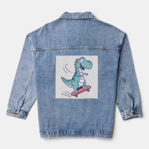 Cool Cartoon T-Rex op Skateboard Denim Jacket