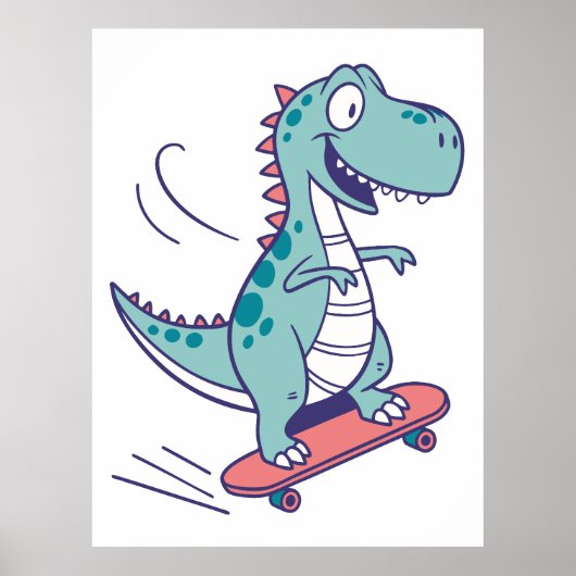 Cool Cartoon T-Rex op Skateboard Poster (Voorkant)