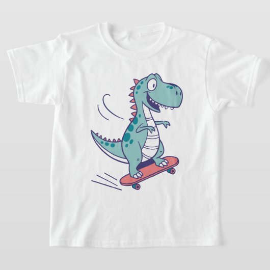 Cool Cartoon T-Rex op Skateboard T-shirt (Laagn)