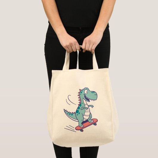 Cool Cartoon T-Rex op Skateboard Tote Bag (Voorkant (product))