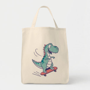 Cool Cartoon T-Rex op Skateboard Tote Bag