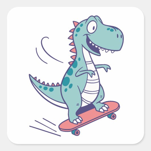 Cool Cartoon T-Rex op Skateboard Vierkante Sticker (Voorkant)