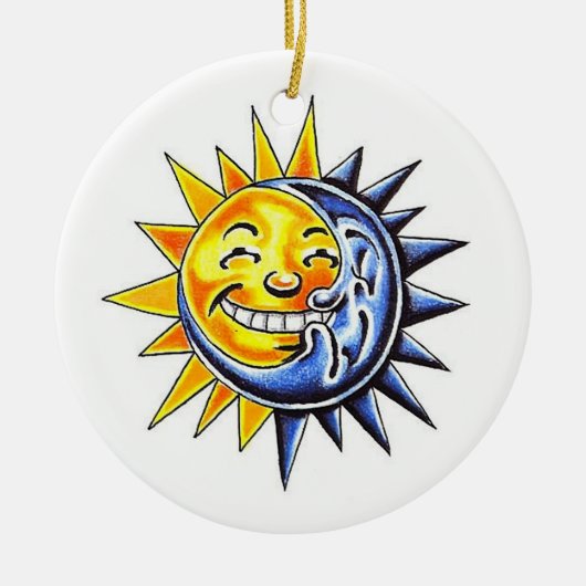 Cool cartoon tattoo symbool happy sun moon face keramisch ornament (Voorkant)