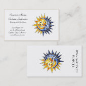 Cool cartoon tattoo symbool happy sun moon face visitekaartje (Voorkant / Achterkant)