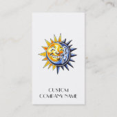 Cool cartoon tattoo symbool happy sun moon face visitekaartje (Achterkant)