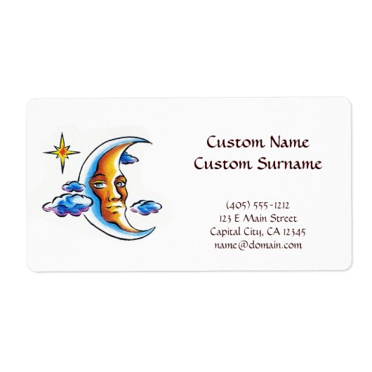 Cool cartoon tattoo symbool Moon face star wolken Etiket (Voorkant)