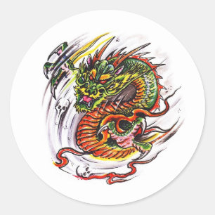 Cool cartoon tattoo symbool oosterse Dragon Ronde Sticker