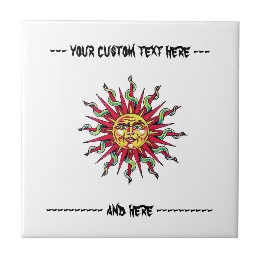 Cool cartoon tattoo symbool Sun God Face head Tegeltje (Voorkant)