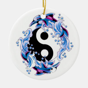 Cool cartoon tattoo symbool Yin Yang Dolphins Keramisch Ornament