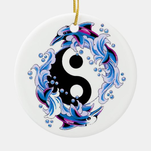 Cool cartoon tattoo symbool Yin Yang Dolphins Keramisch Ornament (Voorkant)