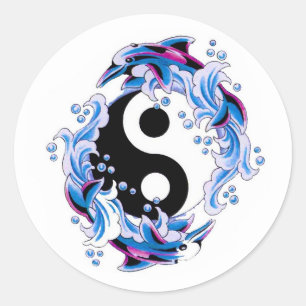 Cool cartoon tattoo symbool Yin Yang Dolphins Ronde Sticker