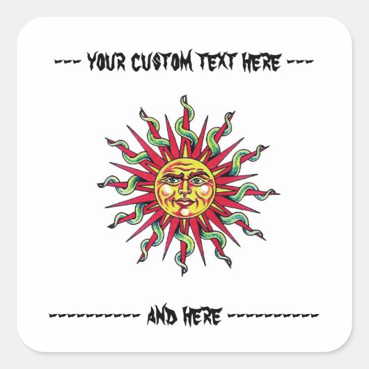Cool cartoon tattoo symbool Zon God Gezicht hoofd Vierkante Sticker (Voorkant)