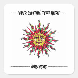Cool cartoon tattoo symbool Zon God Gezicht hoofd Vierkante Sticker