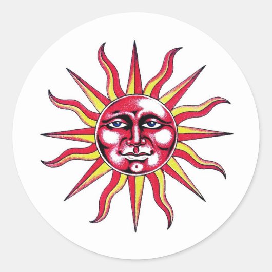 Cool cartoon tattoo symbool Zon God gezicht Ronde Sticker (Voorkant)