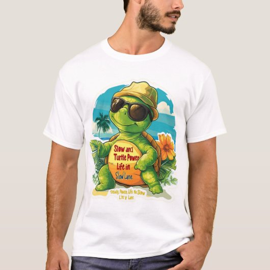 Cool Cartoon Turtle T-shirt Design - "Slow and Ste (Voorkant)