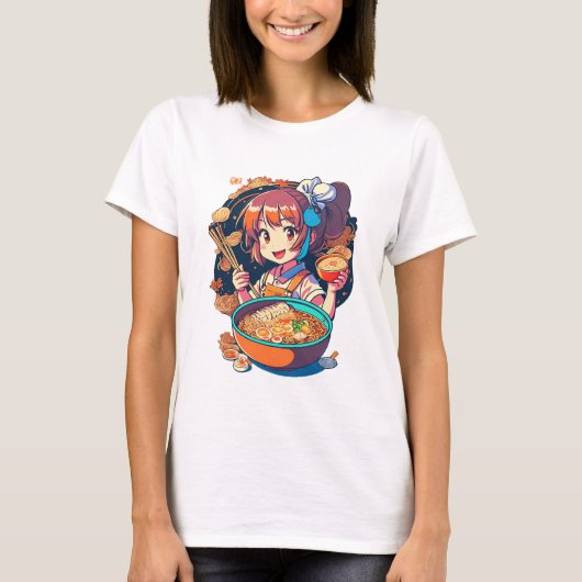 cool casual met "Anime Character Eating" T-Shirt (Voorkant)