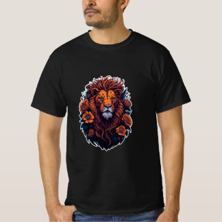cool casual met "Ferocious Lion Design" T-shirt