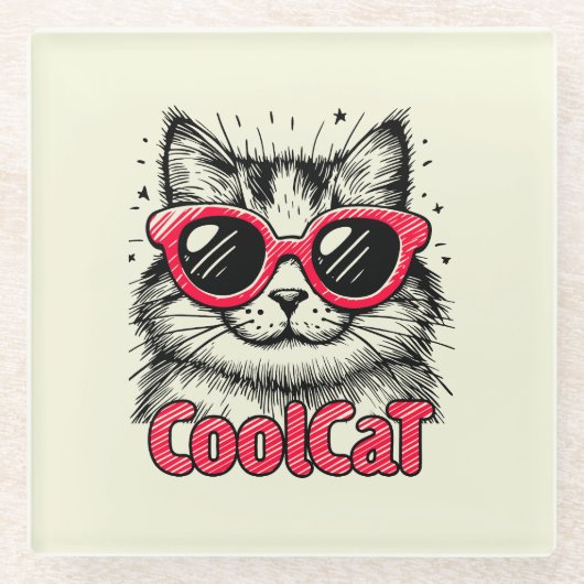 Cool Cat 1 Glazen Onderzetter (Voorkant)