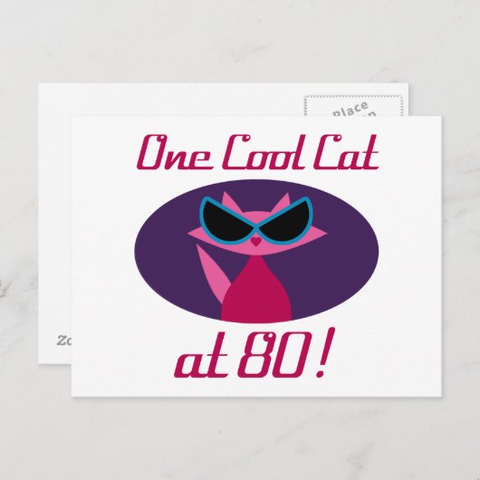 Cool Cat 80th Birthday Briefkaart (Voorkant / Achterkant)