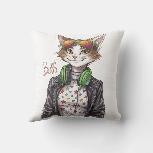 Cool Cat Baas – Grappig Cadeau-idee voor Kattenlie Kussen (Achterkant)