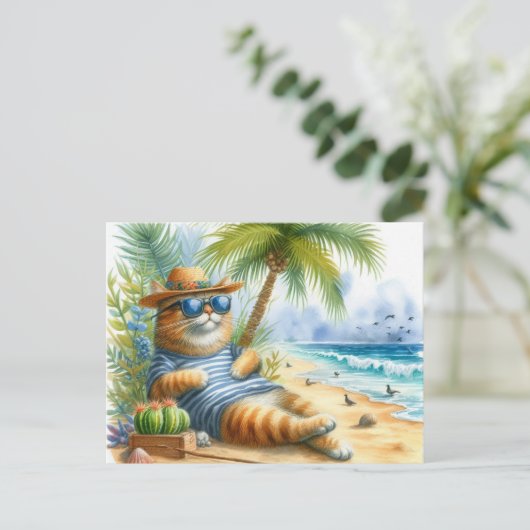 Cool Cat bij Beach Cat Lovers Briefkaart (Staand voorkant)
