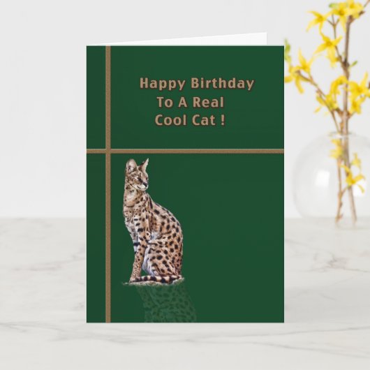 Cool Cat Birthday Kaart met Ocelot (Gele Bloem)