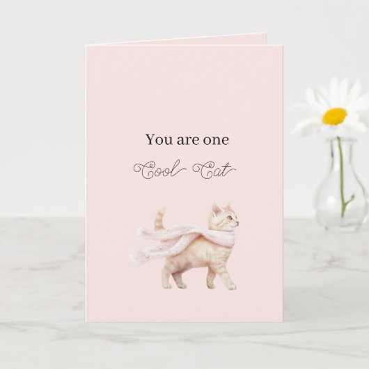 Cool Cat Blush Roze Sjaal Verjaardag Kaart (Kleine Plant)