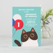 Cool Cat Catastic Party Ballon Kids Verjaardag Kaart (Staand voorkant)