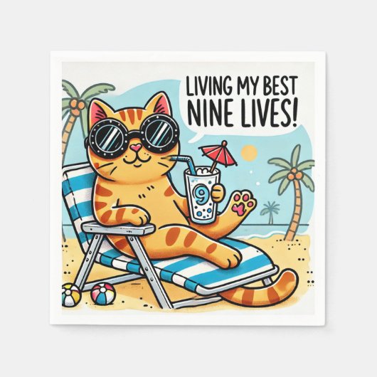 Cool Cat Chilling op het strand - Grappige Cartoon Servet (Voorkant)