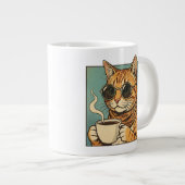 Cool Cat Coffee Retro Style Design for Cat Lovers Grote Koffiekop (Voorkant rechts)