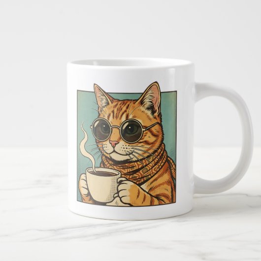 Cool Cat Coffee Retro Style Design for Cat Lovers Grote Koffiekop (Rechts)