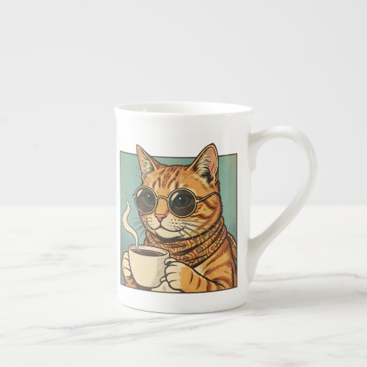 Cool Cat Coffee Retro Style Design for Cat Lovers Porselein Kop (Rechts)