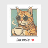 Cool Cat Coffee Retro Style Design for Cat Lovers Sticker (Vel)