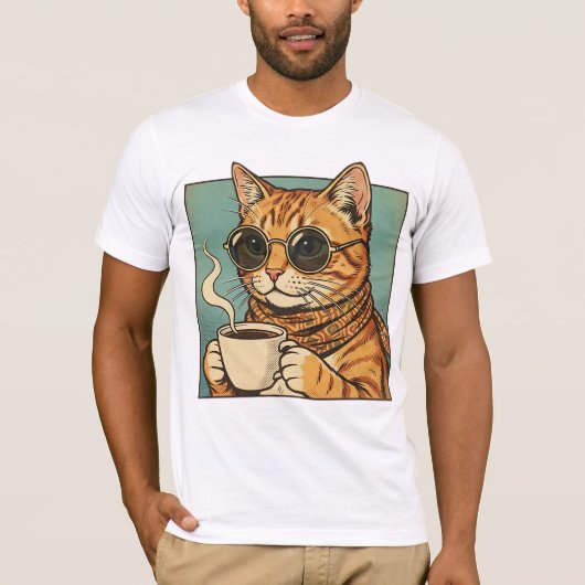 Cool Cat Coffee Retro Style Design for Cat Lovers T-shirt (Voorkant)