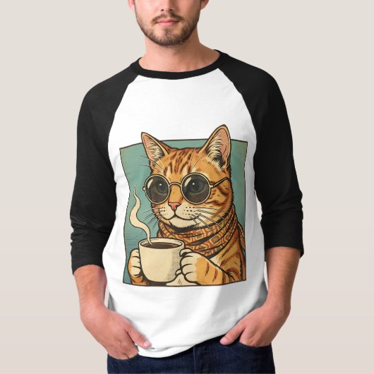 Cool Cat Coffee Retro Style Design for Cat Lovers T-shirt (Voorkant)
