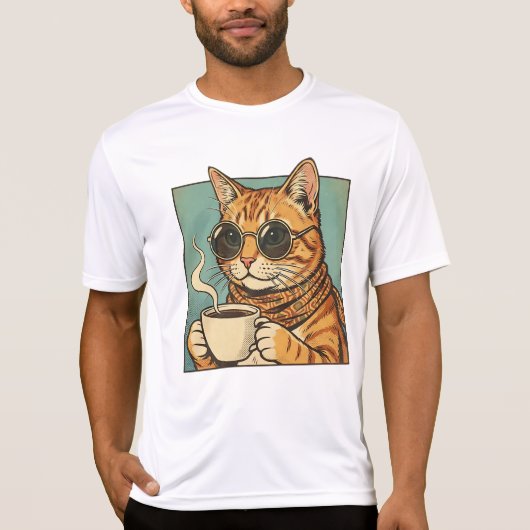 Cool Cat Coffee Retro Style Design for Cat Lovers T-shirt (Voorkant)