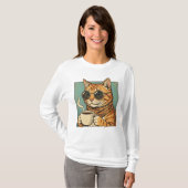 Cool Cat Coffee Retro Style Design for Cat Lovers T-shirt (Voorkant volledig)