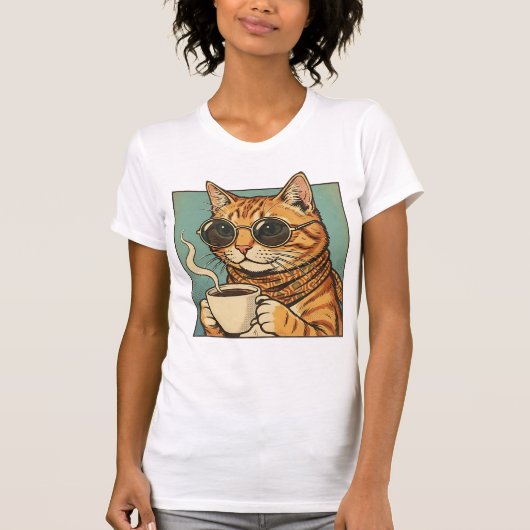 Cool Cat Coffee Retro Style Design for Cat Lovers T-shirt (Voorkant)
