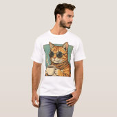 Cool Cat Coffee Retro Style Design for Cat Lovers T-shirt (Voorkant volledig)
