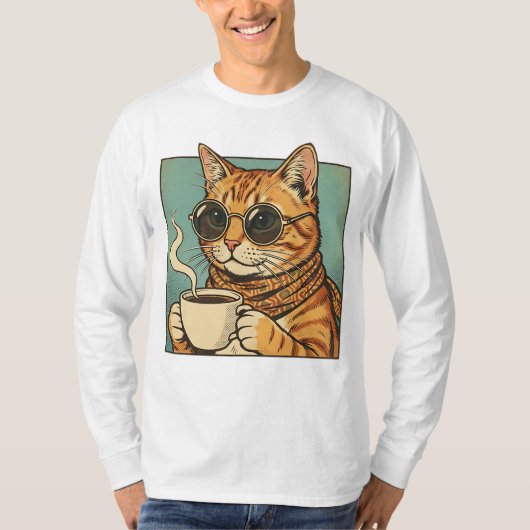 Cool Cat Coffee Retro Style Design for Cat Lovers T-shirt (Voorkant)