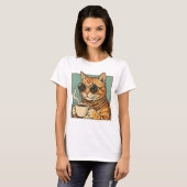 Cool Cat Coffee Retro Style Design for Cat Lovers T-shirt (Voorkant volledig)
