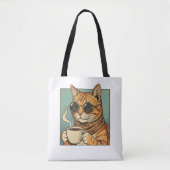 Cool Cat Coffee Retro Style Design for Cat Lovers Tote Bag (Voorkant)