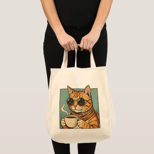 Cool Cat Coffee Retro Style Design for Cat Lovers Tote Bag (Voorkant (product))