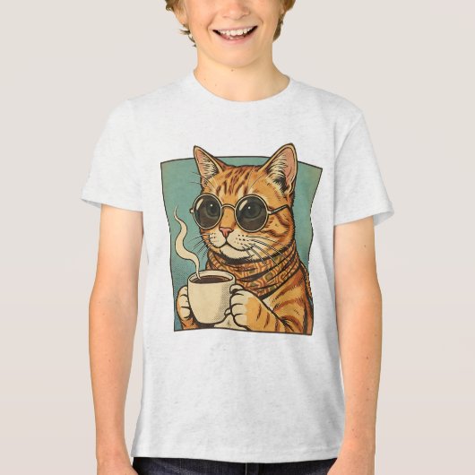 Cool Cat Coffee Retro Style Design for Cat Lovers Tri-Blend Shirt (Voorkant)